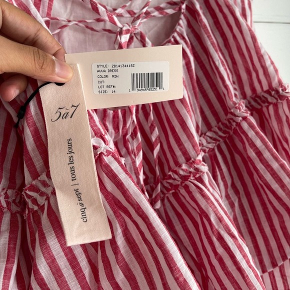 NWT CINQ À SEPT Avva tiered striped cotton midi dress Size 14 - Picture 7 of 10